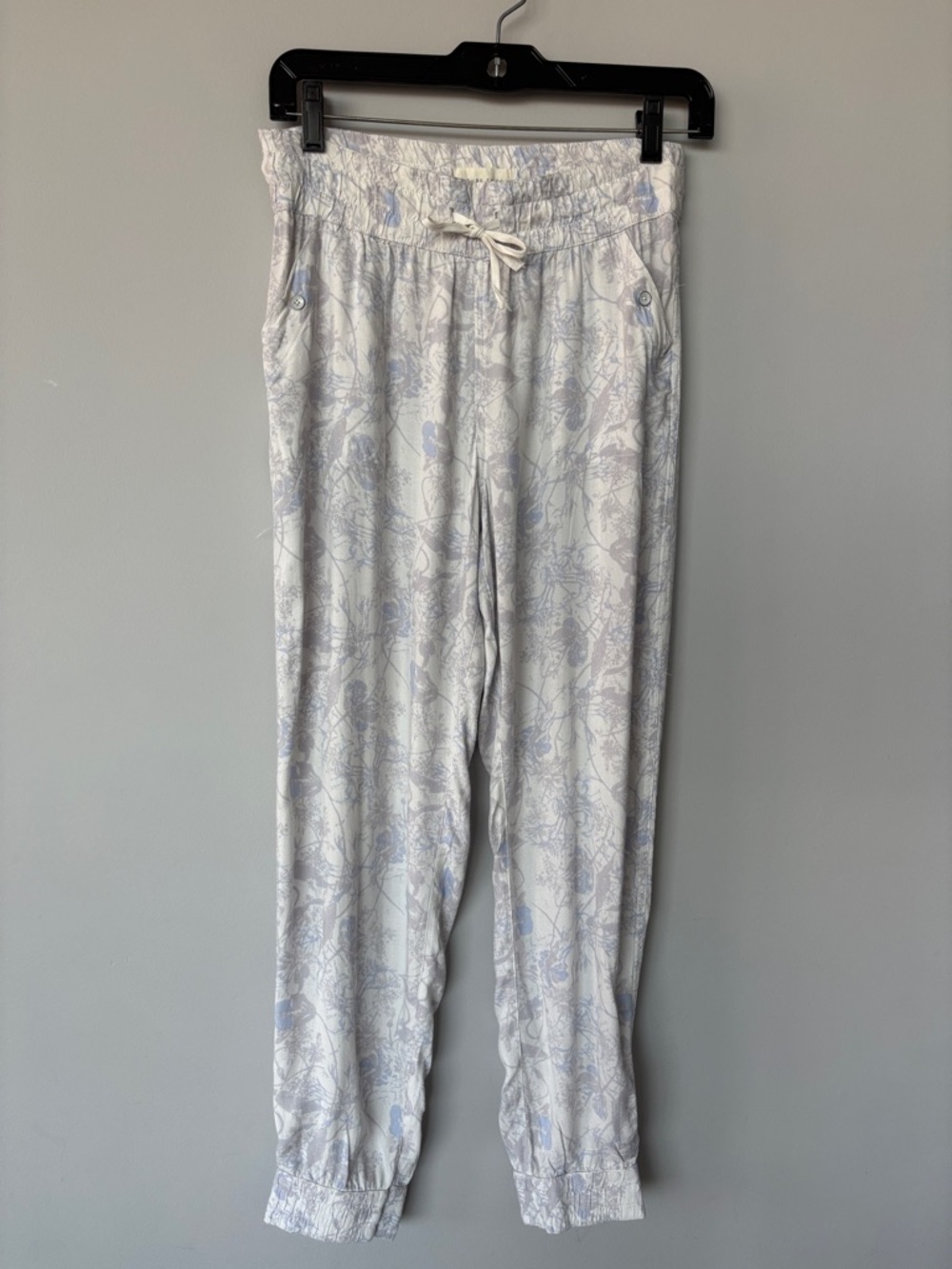 Light Blue Floral Drawstring Ankle Pants
